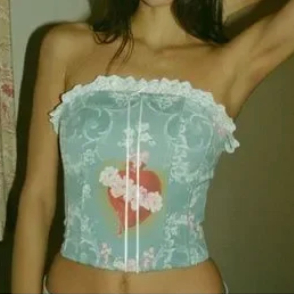 With Jéan Agnes blue heart corset top